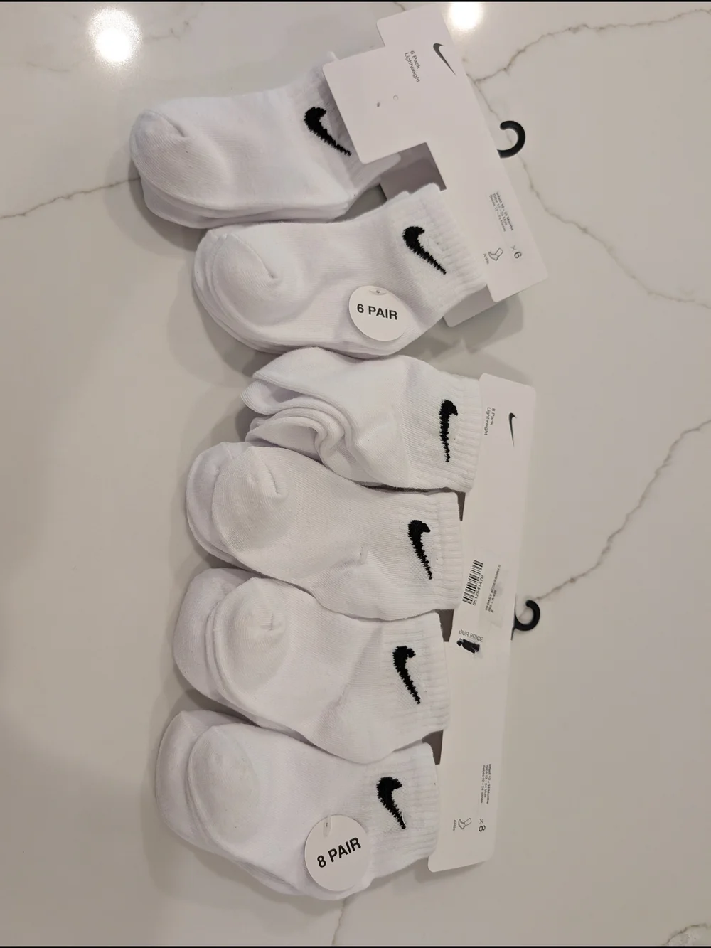 Nike Toddler 12-24 Months White Socks with Black Swoosh - 14 Pairs